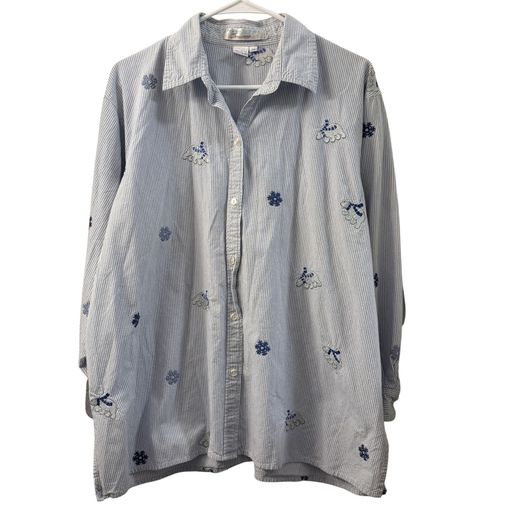 Casey Coleman Vintage Embroidered Holiday Festive Shirt‎ 2X Cotton Christmas